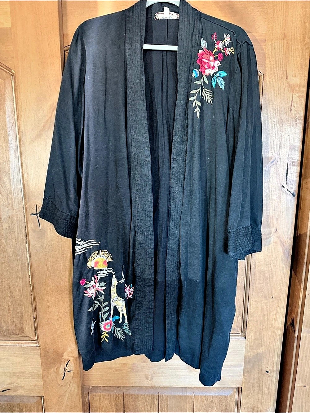 Johnny Was Embroidered Black Duster